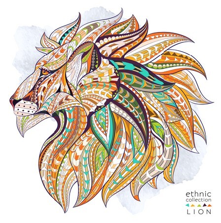 Patterned head of the lion on the grunge background